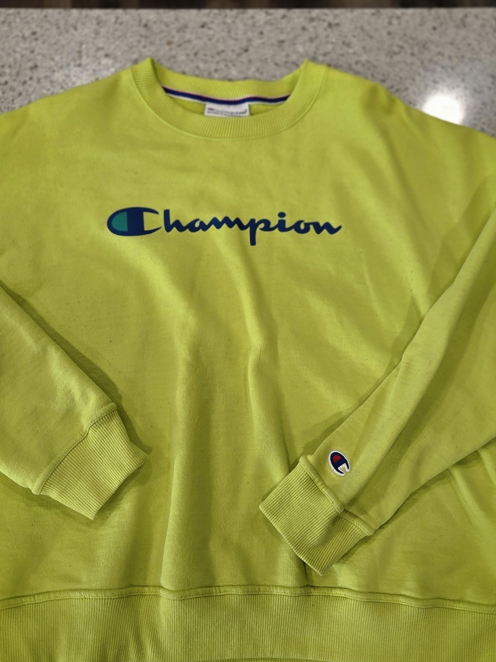Champion Ladies Crewneck Sweatshirt in Neon Yellow-Green